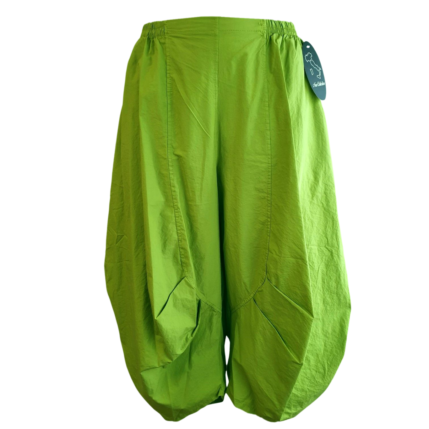 Lagenlook Damenhosen Grüne, weite Hose in Ballonform mit Taschen.