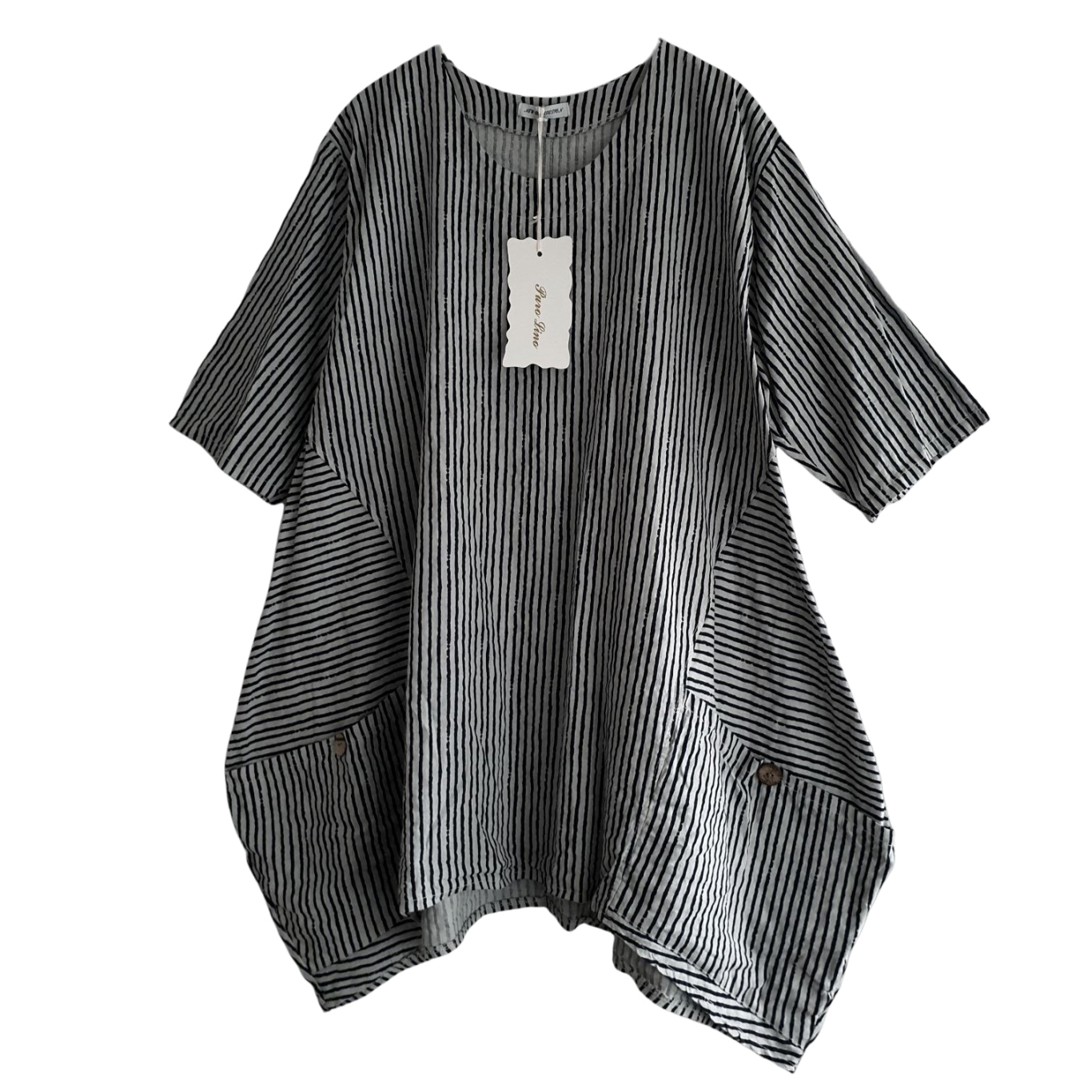 Lagenlook Damen Tuniken Lagenlook Leinentuniken mit Streifen für Damen
